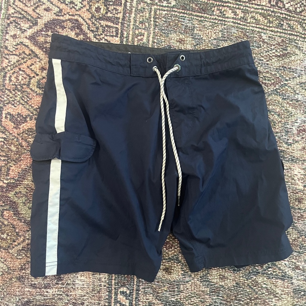 VISSLA Navy Swim Board Shorts with White Stripe